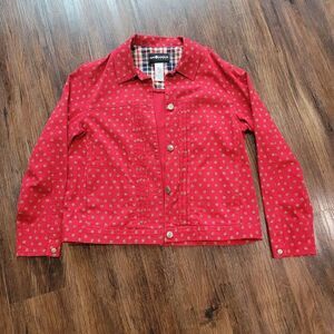 Sag Harbor Sport red denim jacket size size ball 97% cotton 3% spandex Button Up